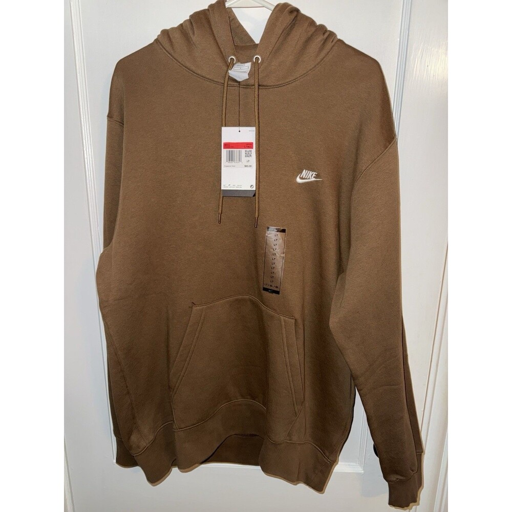 Nike Sweatshirt Mens LT Brown White Futura Sportswear Club Fleece Hoodie Sweater